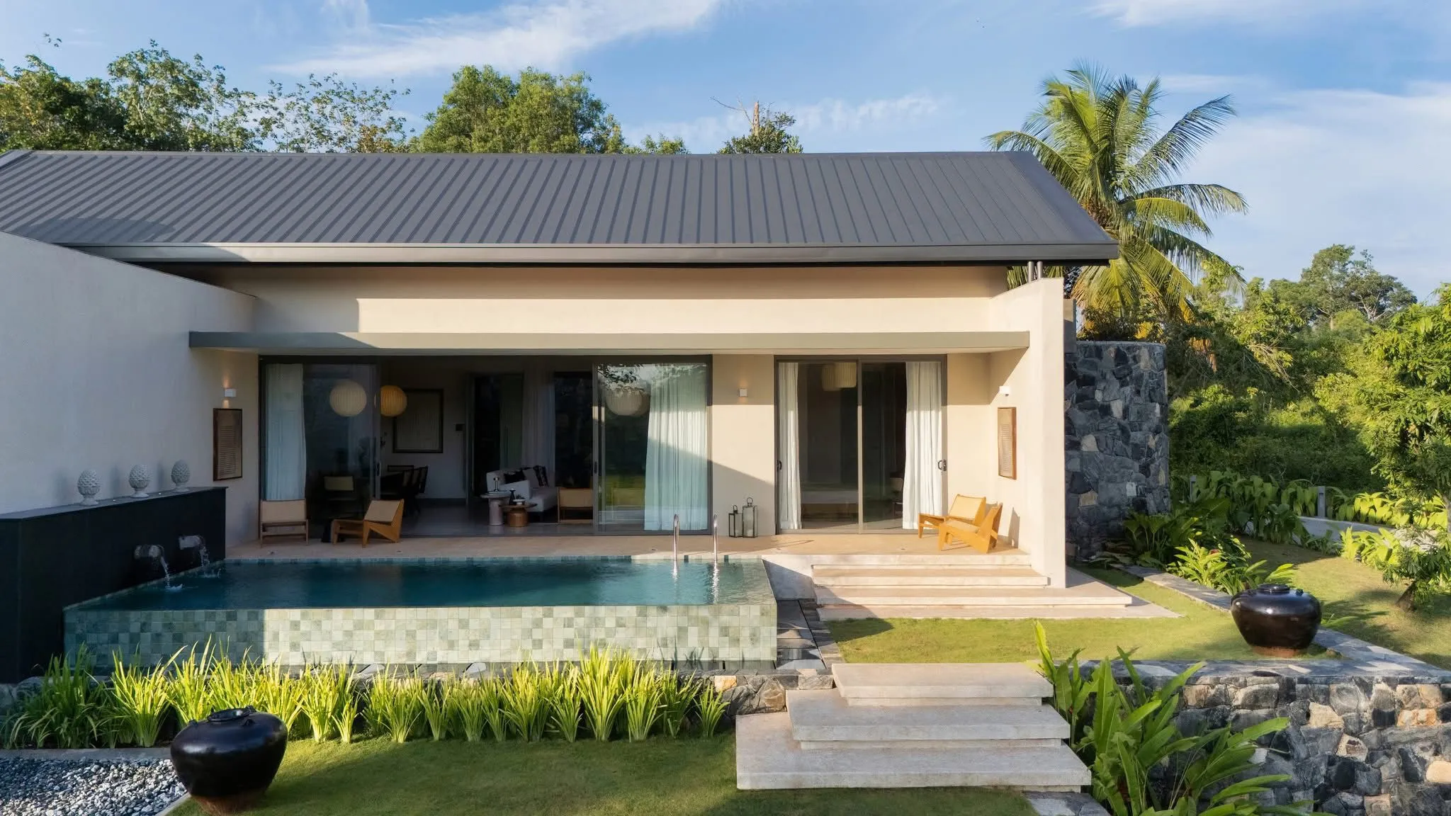 Villa facade and private pool at Hansa Villa