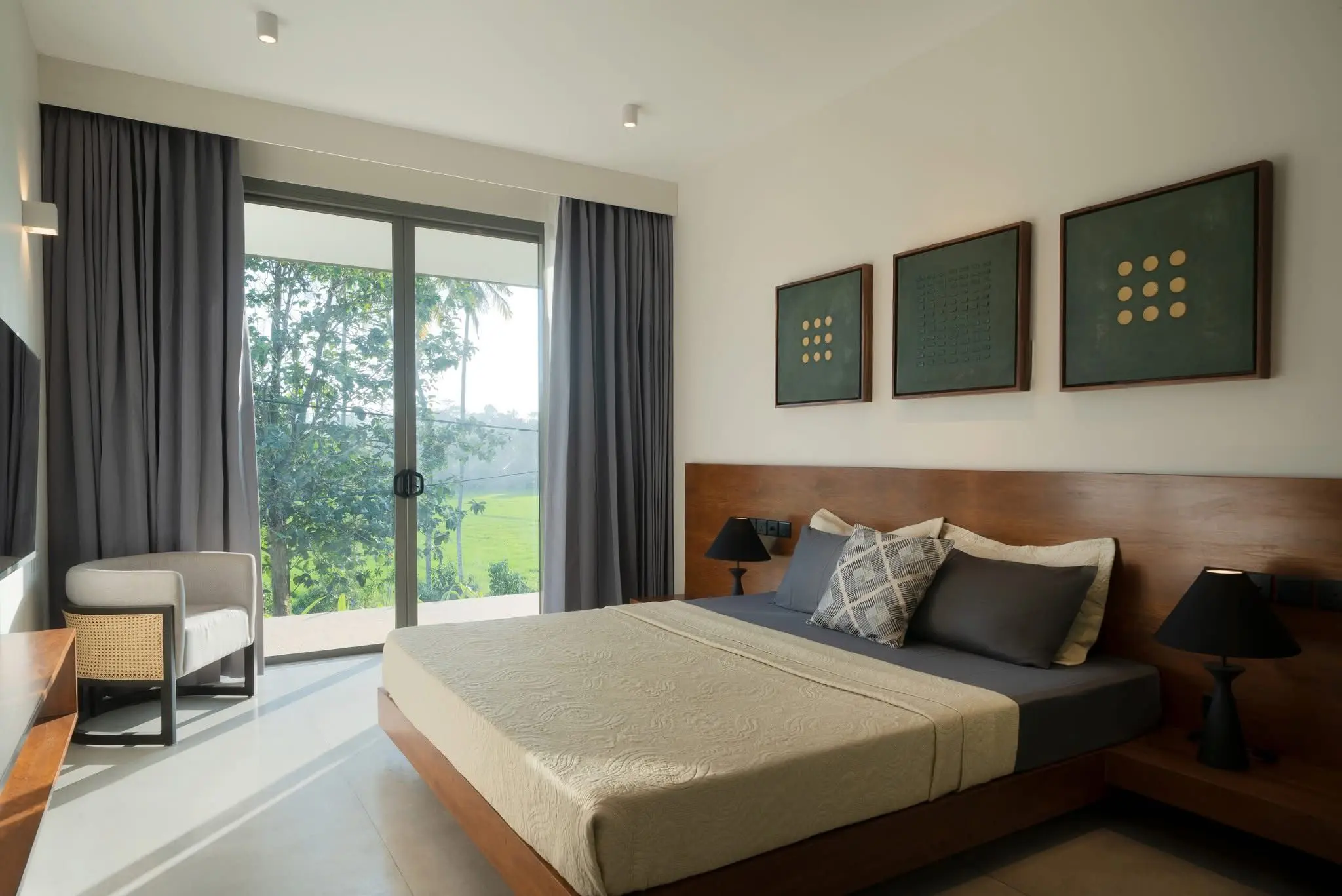 Second bedroom at Hansa Villa looking out over the landscaped gardens