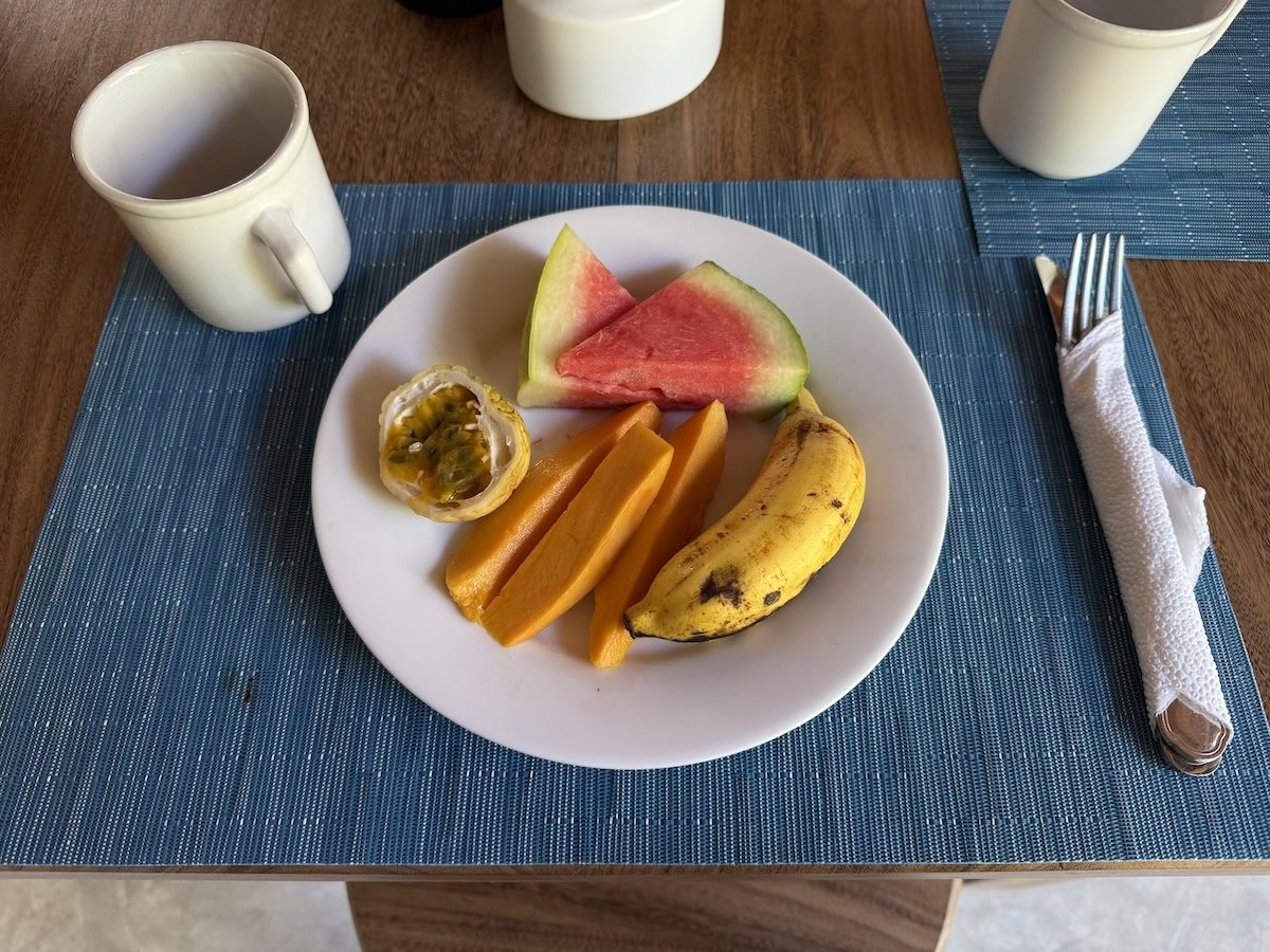 Fresh tropical fruit and pancakes served for breakfast at Lily Mirissa
