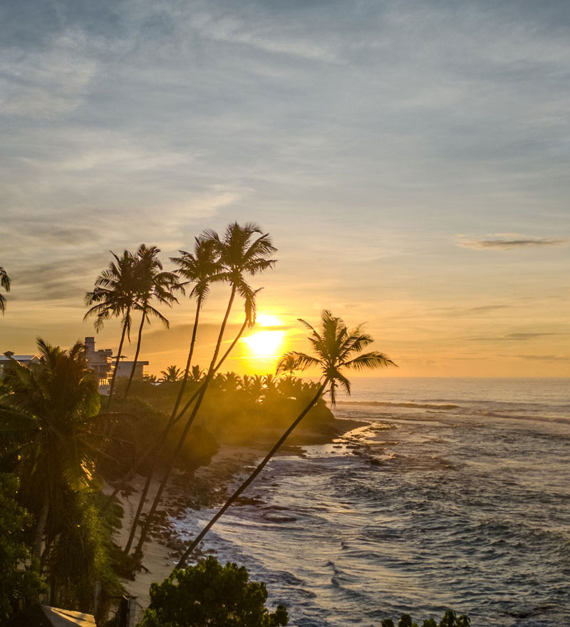 Sunset over the ocean seen from the grounds of Mirissa Beach Villa