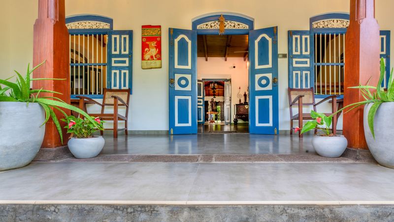 Front veranda with blue doors