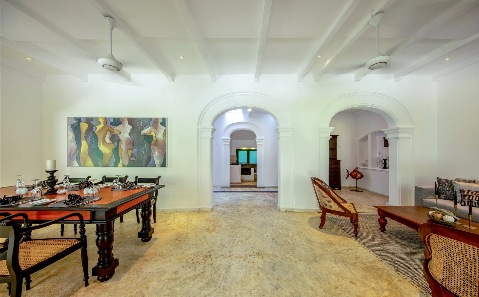 Dining room with a long table
